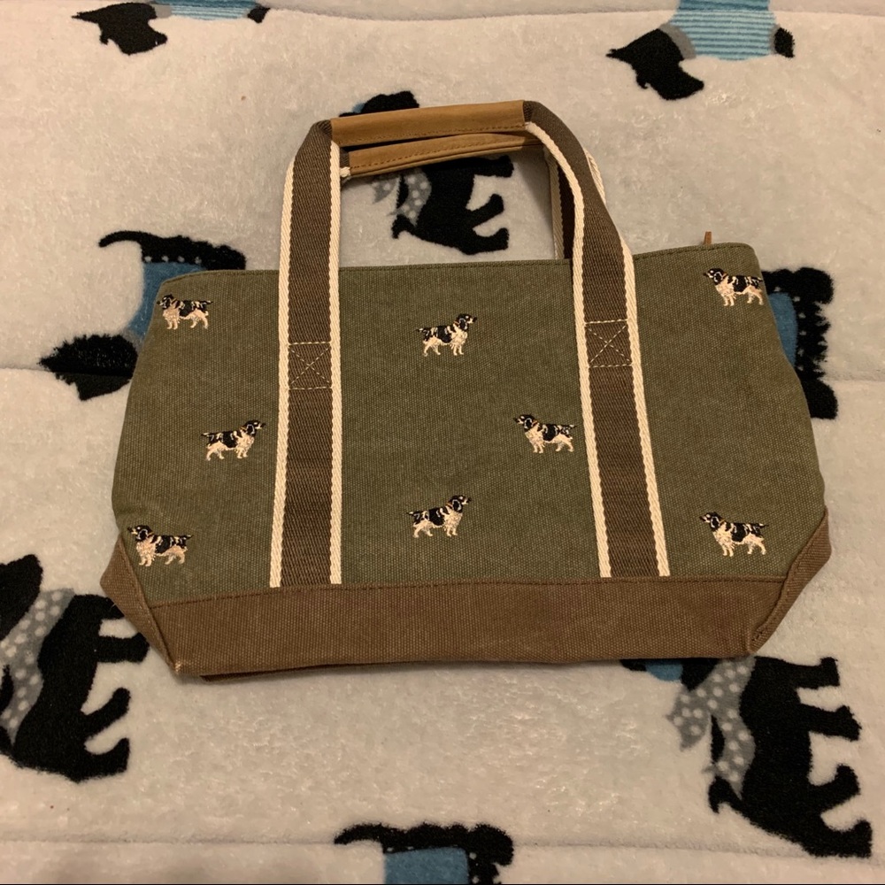 Green and Brown Handbag with Embroidered Dogs